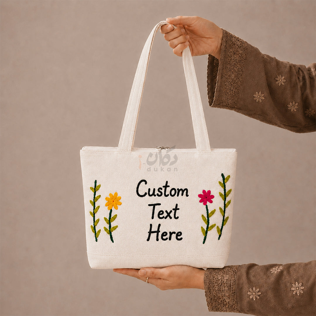 Custom Design Embroidered Canvas Tote Bag | Personalized Handmade Shoulder Bag for Women