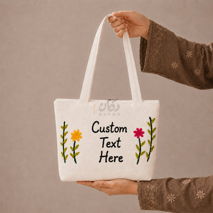 Custom Design Embroidered Canvas Tote Bag | Personalized Handmade Shoulder Bag for Women