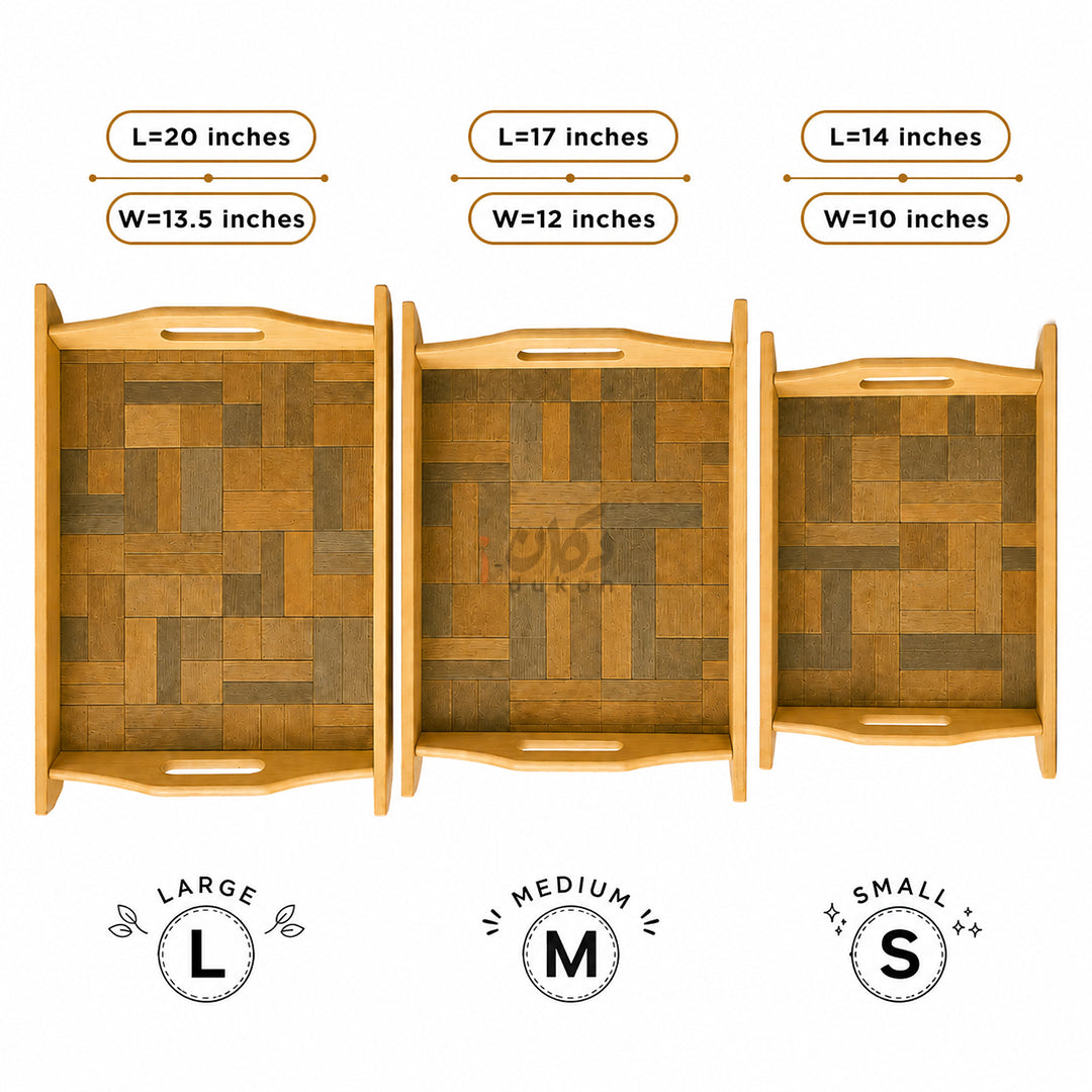 Kail Wood Set of 3 Serving Trays With Ergonomic Handles
