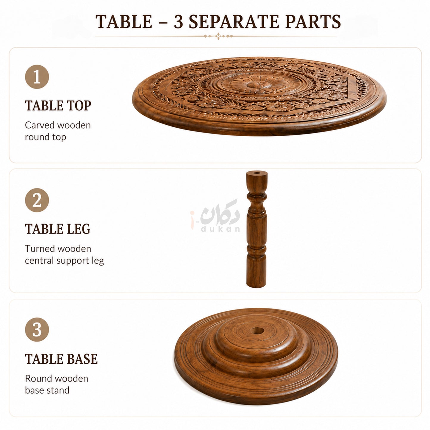 Hand Carving Pure Sheesham Wood Round Coffee Table