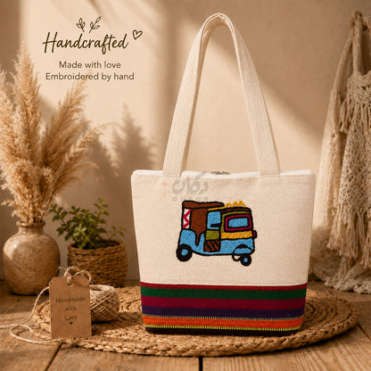 Handcrafted Embroidered Canvas Tote Bag | Handmade Eco-Friendly Women's Shoulder Bag