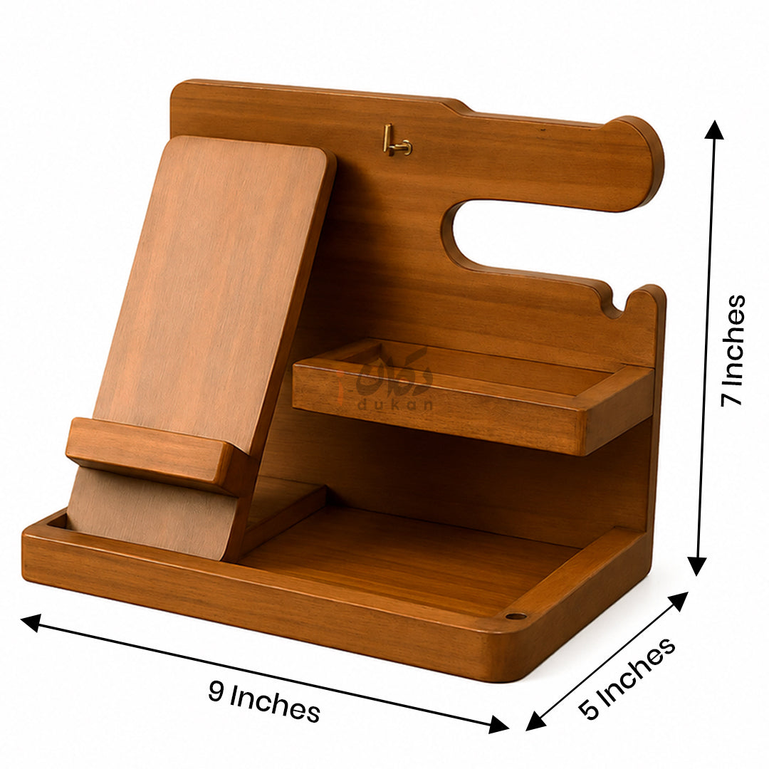 Wood MDF Desk Organizer | Phone Docking Stand Watches Key Holder