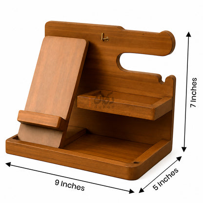 Wood MDF Desk Organizer | Phone Docking Stand Watches Key Holder