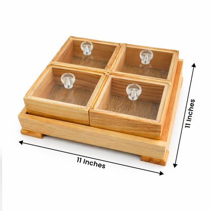 4-Piece Wooden Storage Box Set with Tray & Spoon