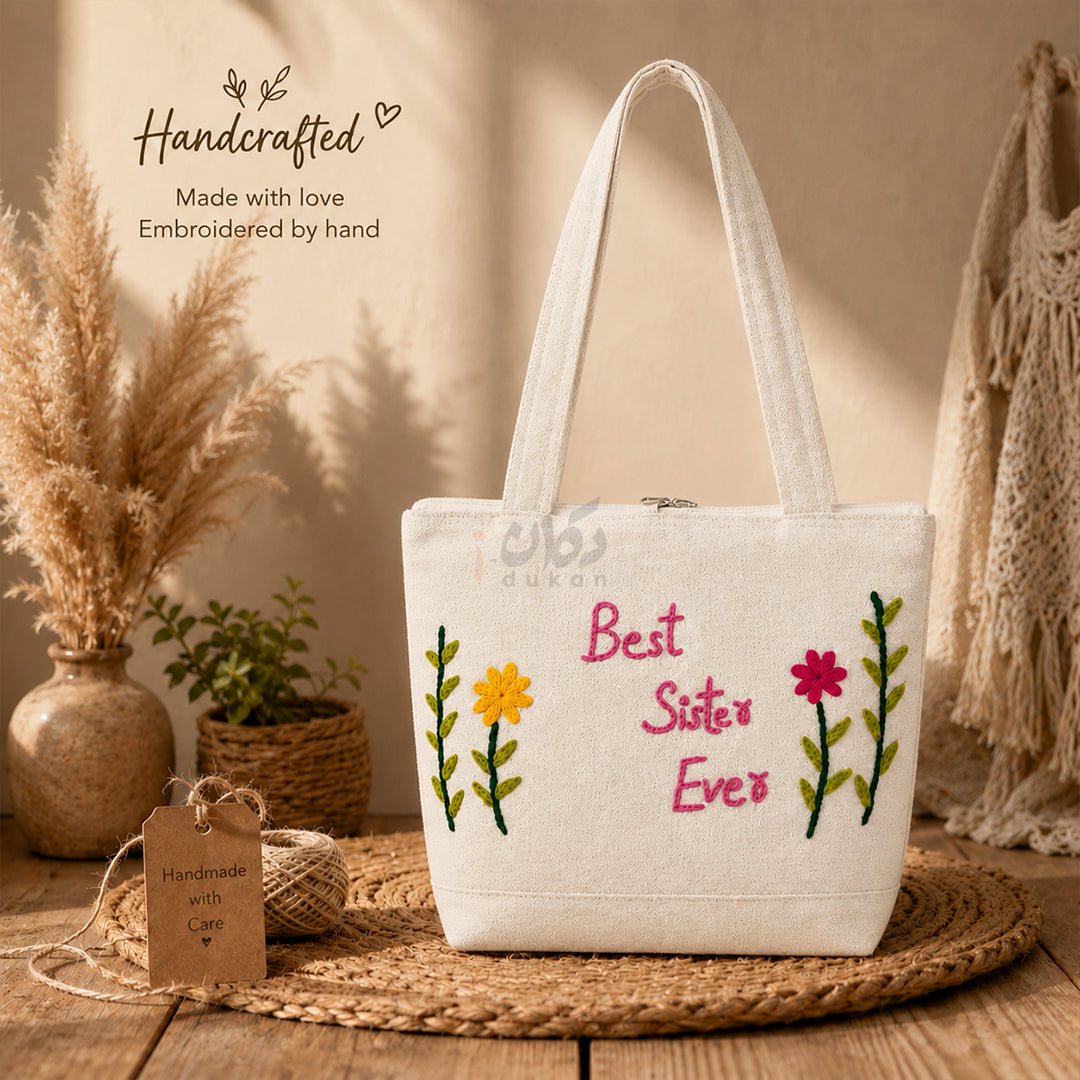 Handcrafted Embroidered Canvas Tote Bag | Handmade Eco-Friendly Women's Shoulder Bag