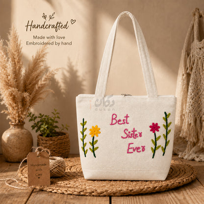 Handcrafted Embroidered Canvas Tote Bag | Handmade Eco-Friendly Women's Shoulder Bag