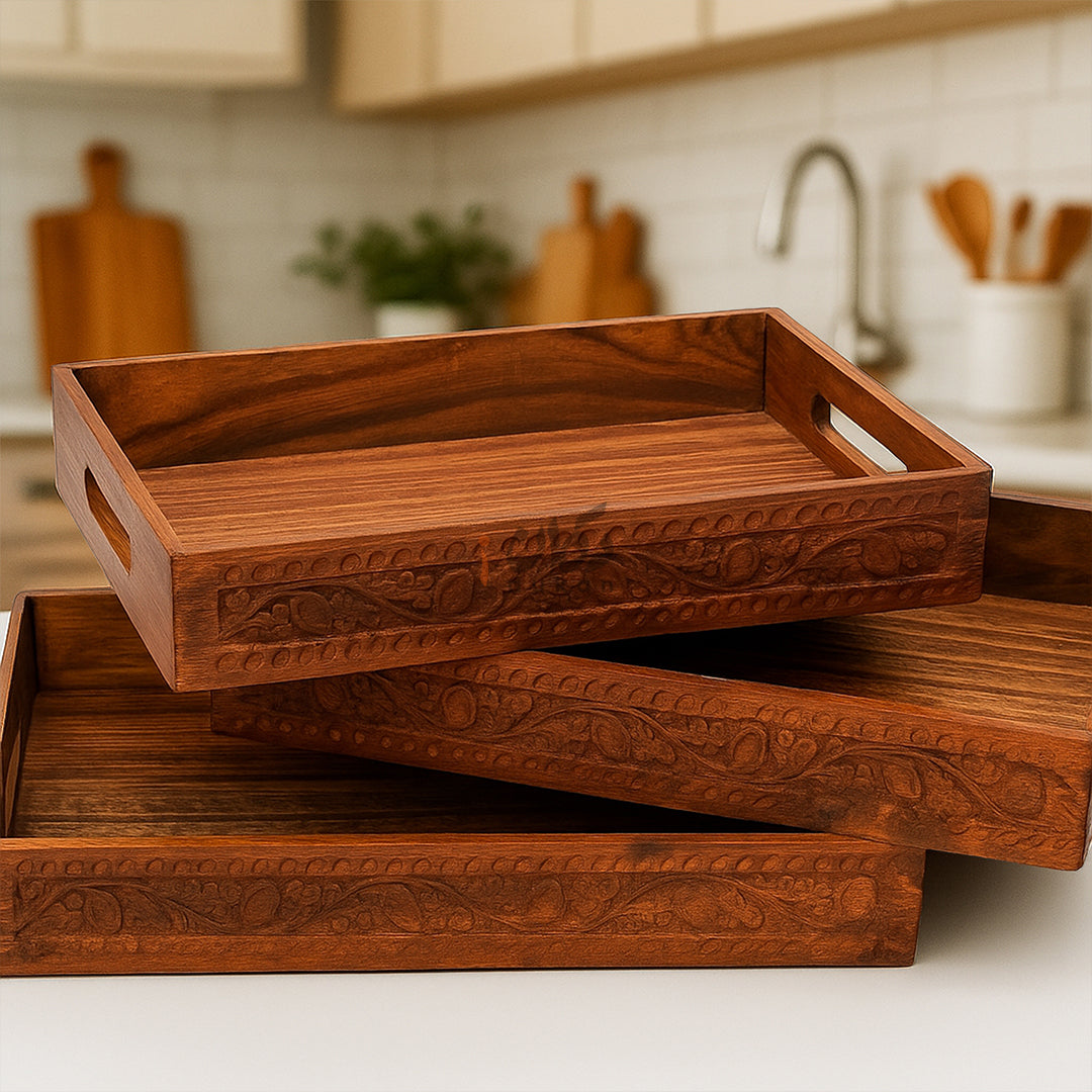 Special Kitchen Deal - Wooden Cooking Spoon Set, Spoon Rack and Wooden Tray Set