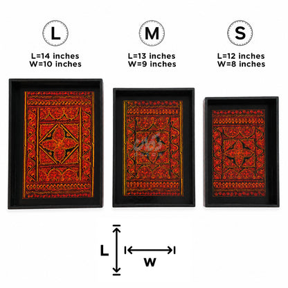 Naqshi Art Wooden Serving Tray Set – Handcrafted for Decorative and Serving - Red Color