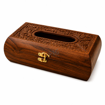 Wooden Tea Coaster & Tissue Box Set – Hand Carved Sheesham Wood