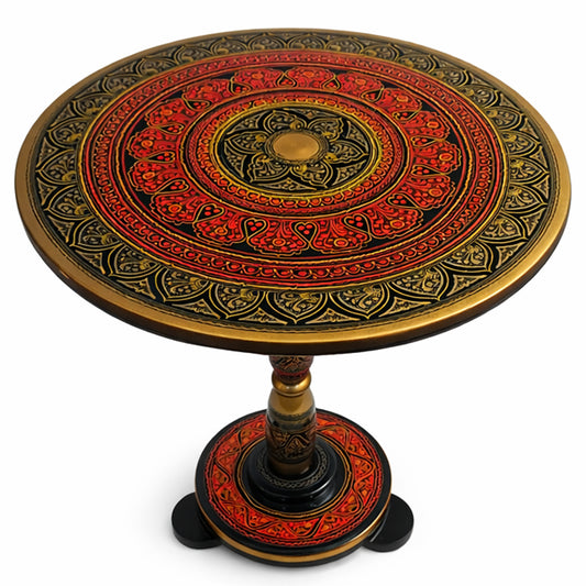 Hand-Painted NAQASHI Art Coffee Side Table for Home Decor (Golden Red)