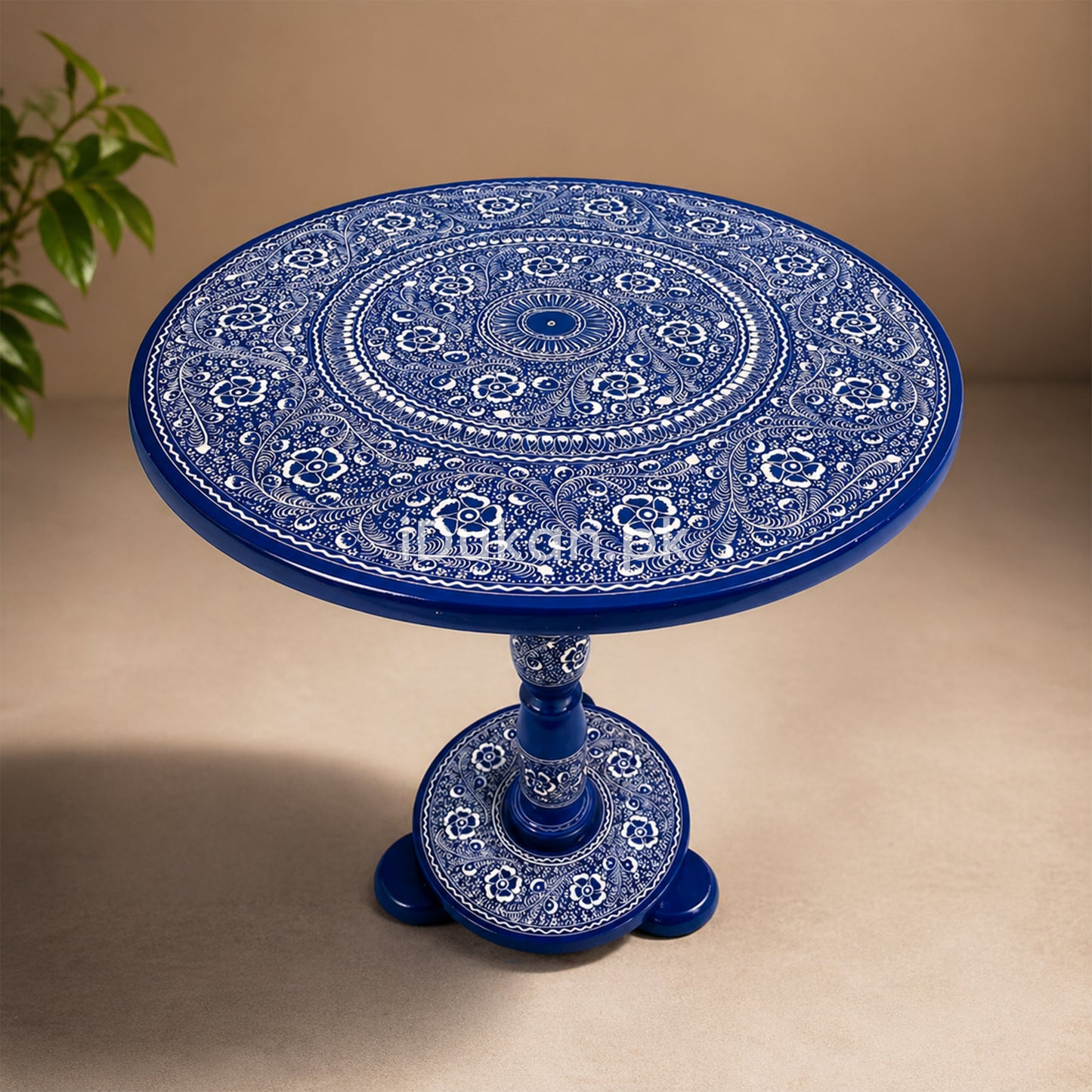 Hand-Painted NAQASHI Art Coffee Side Table for Home Decor (Blue Poetry)