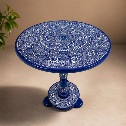 Hand-Painted NAQASHI Art Coffee Side Table for Home Decor (Blue Poetry)