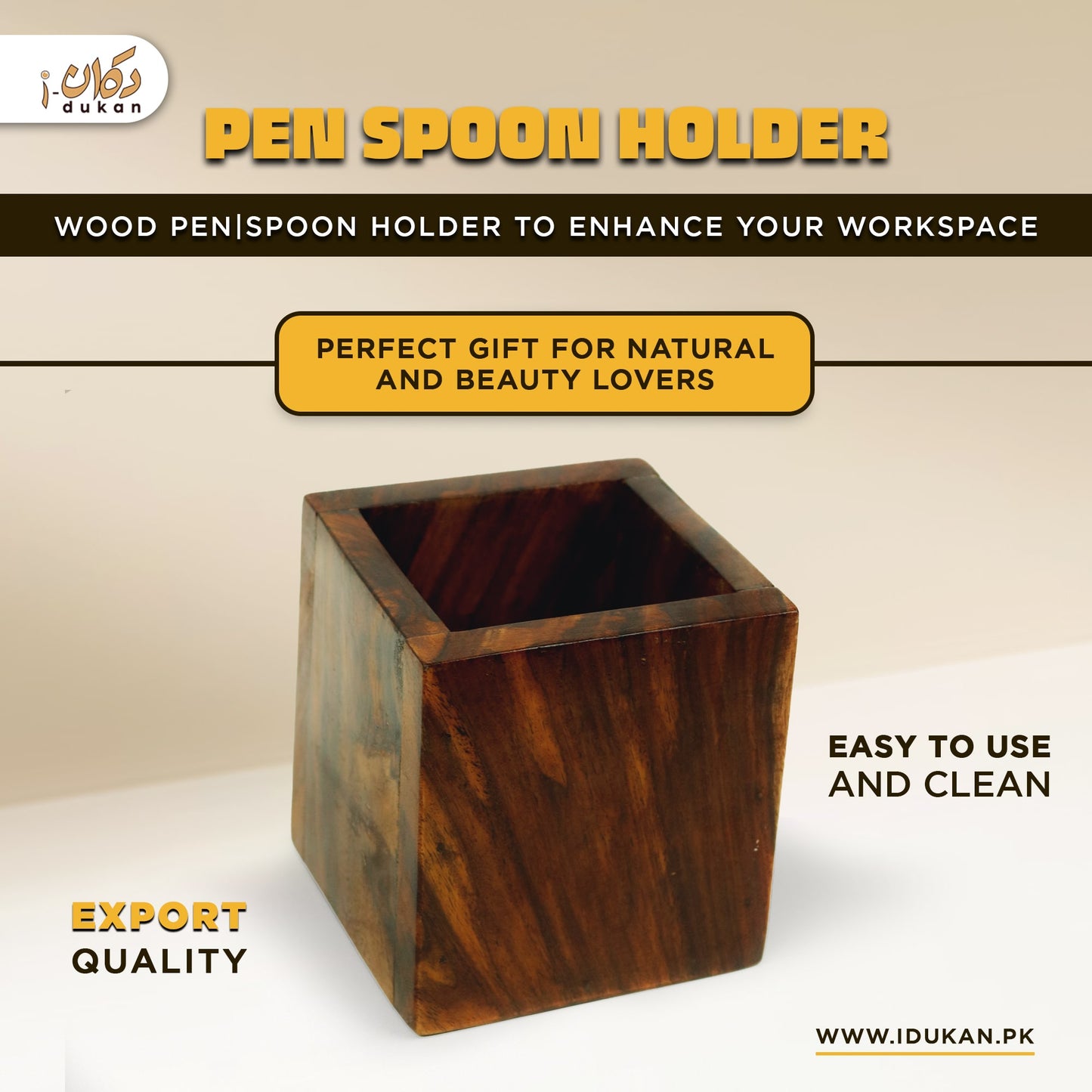 Wooden Pen Spoon Holder Stand Desk Dinning Organizer