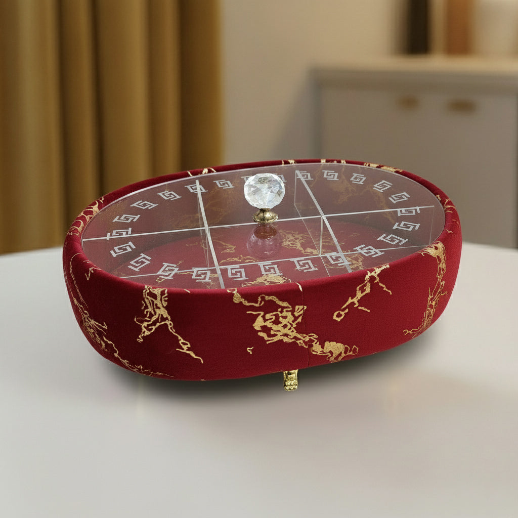 Turkish Velvet Dry Fruit Basket with Acrylic Top Lid