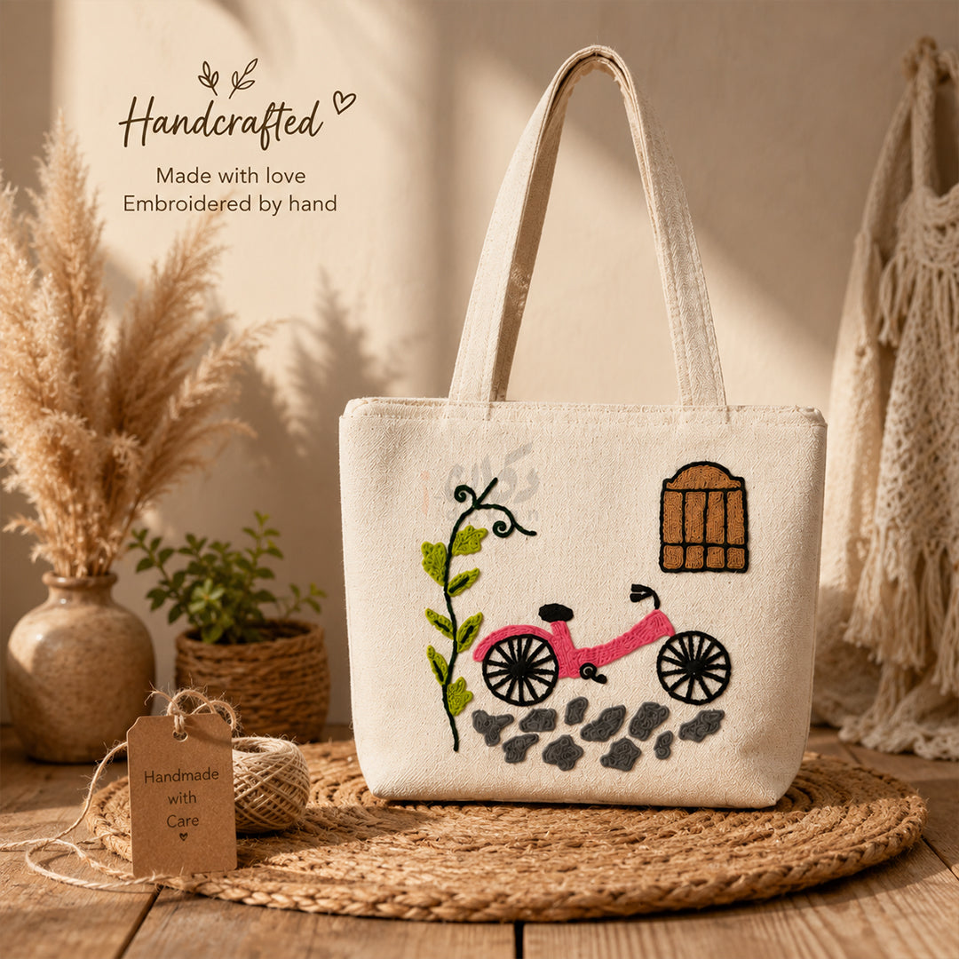 Handcrafted Embroidered Canvas Tote Bag | Handmade Eco-Friendly Women's Shoulder Bag