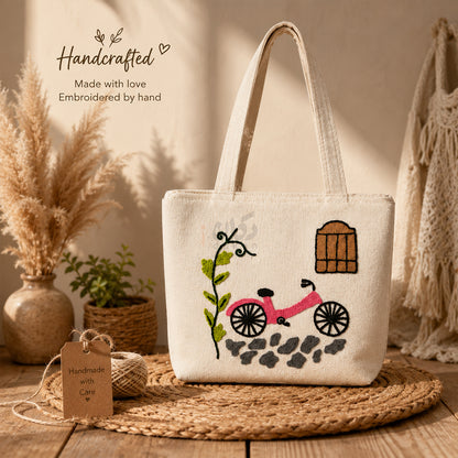 Handcrafted Embroidered Canvas Tote Bag | Handmade Eco-Friendly Women's Shoulder Bag