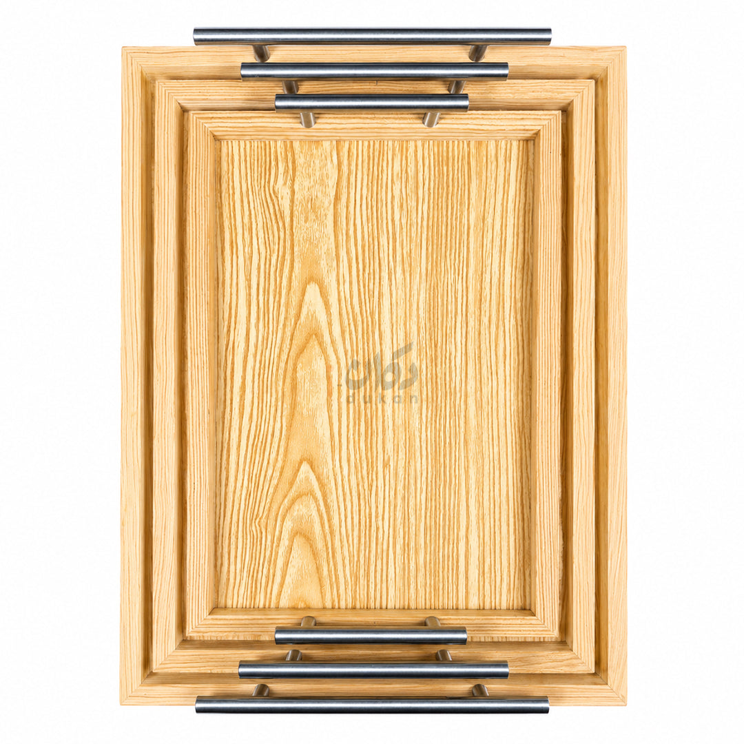 Kail Wood Set of 3 Serving Trays With Steel Handles