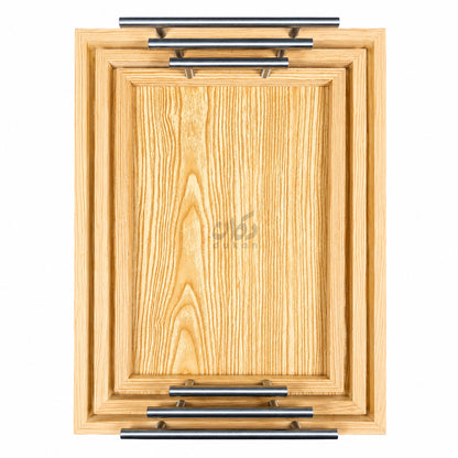 Kail Wood Set of 3 Serving Trays With Steel Handles