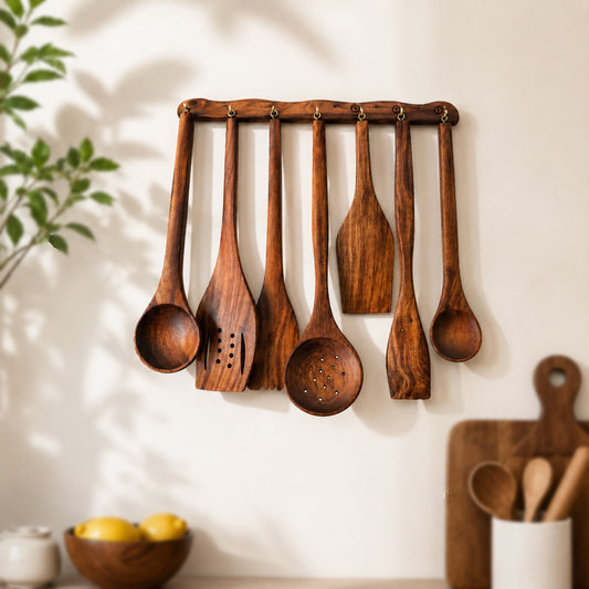 8 Pcs Handmade Wooden Cooking Spoon Set