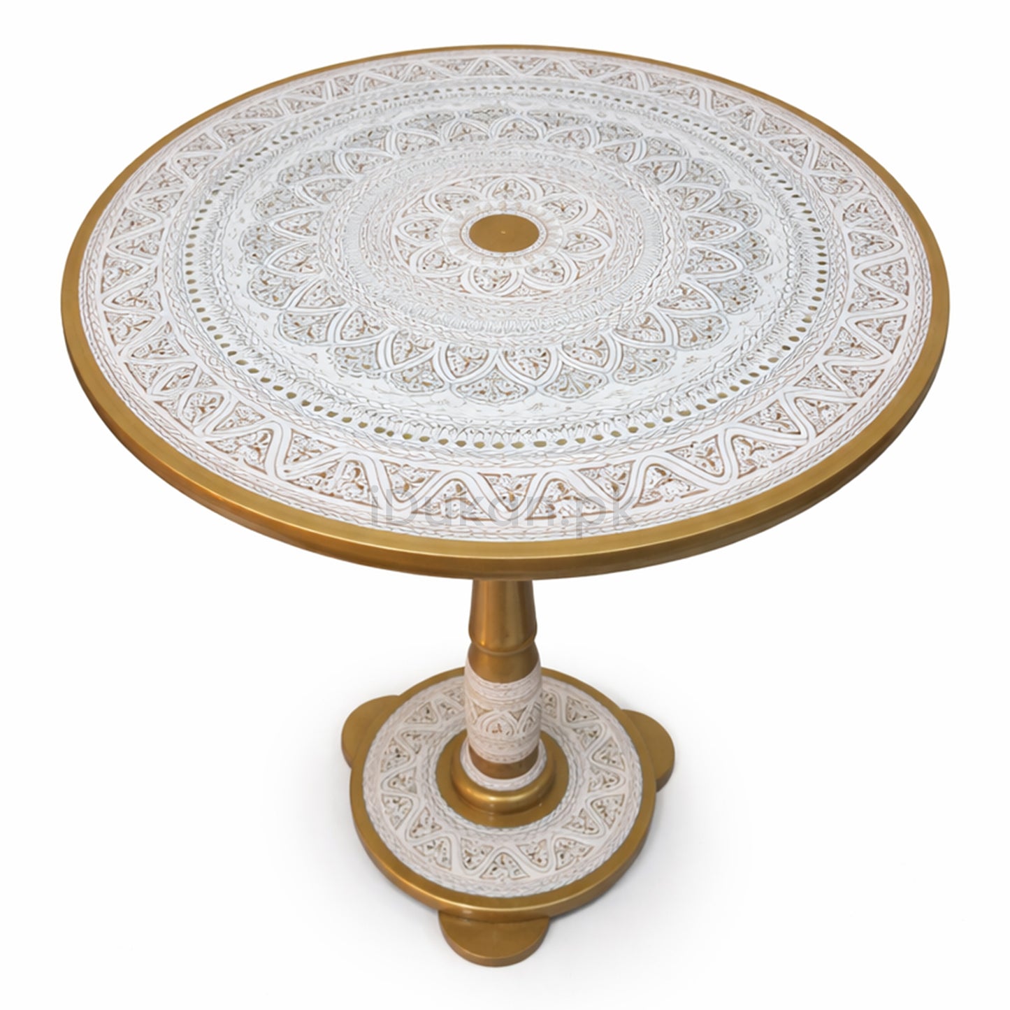 Hand-Painted NAQASHI Art Coffee Side Table for Home Decor (Off White)