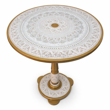 Hand-Painted NAQASHI Art Coffee Side Table for Home Decor (Off White)