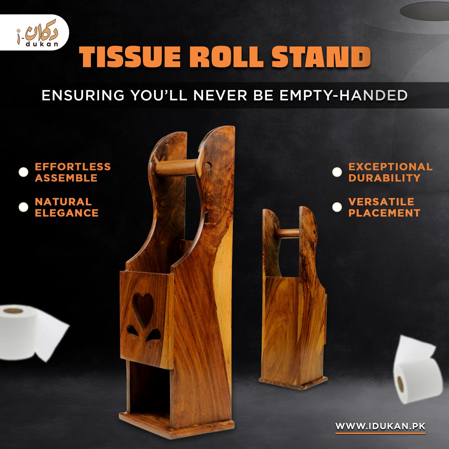 Wooden Tissue Holder for Kitchen | Bathroom Tissue Roll Paper Holder