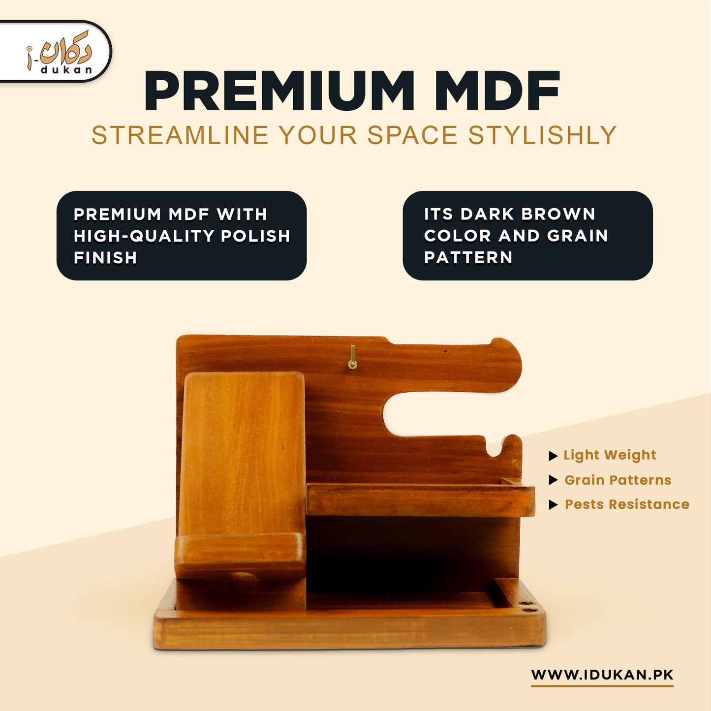 Wood MDF Desk Organizer | Phone Docking Stand Watches Key Holder