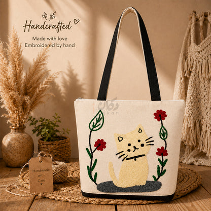 Handcrafted Embroidered Canvas Tote Bag | Handmade Eco-Friendly Women's Shoulder Bag