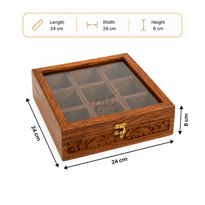 Wooden Spice Box with Transparent Glass Lid on Top Multipurpose  Moveable Containers with Spoon