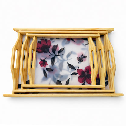 Kail Wood & Acrylic Floral Base Wooden Tray Set (Set of 3)