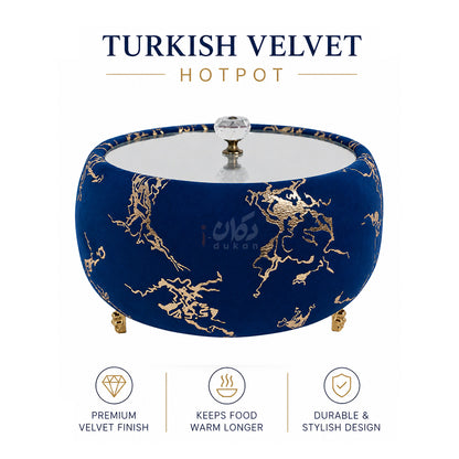 Turkish Velvet Hotpot with Acrylic Lid (Golden Blue)