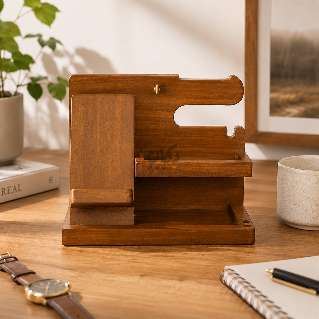 Wood MDF Desk Organizer | Phone Docking Stand Watches Key Holder