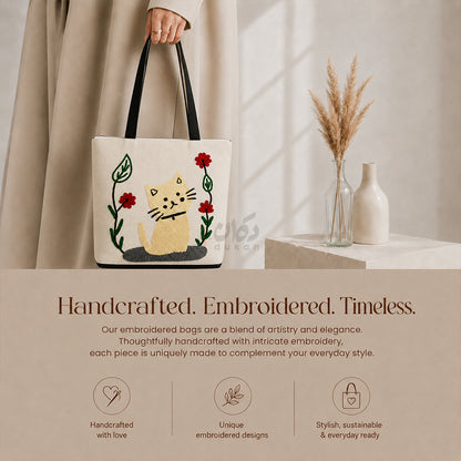 Handcrafted Embroidered Canvas Tote Bag | Handmade Eco-Friendly Women's Shoulder Bag