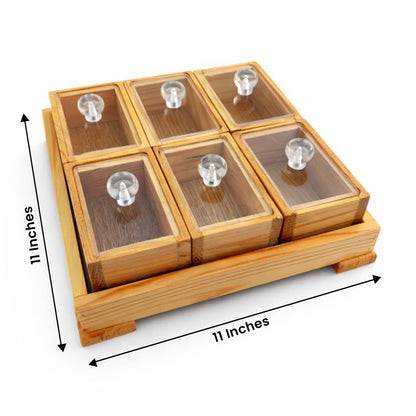 6-Piece Wooden Storage Box Set with Tray, Acrylic Lids & Spoon