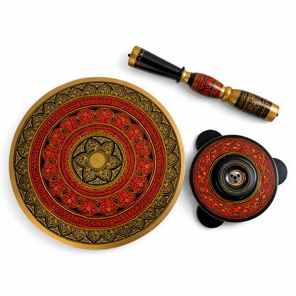 Hand-Painted NAQASHI Art Coffee Side Table for Home Decor (Golden Red)