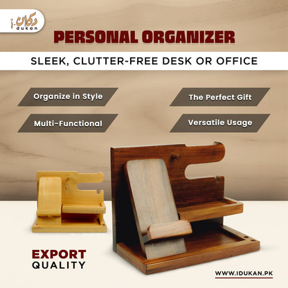 Wooden Office Desk Personal Organizer Stand | Phone Docking Stand Watches Key Holder