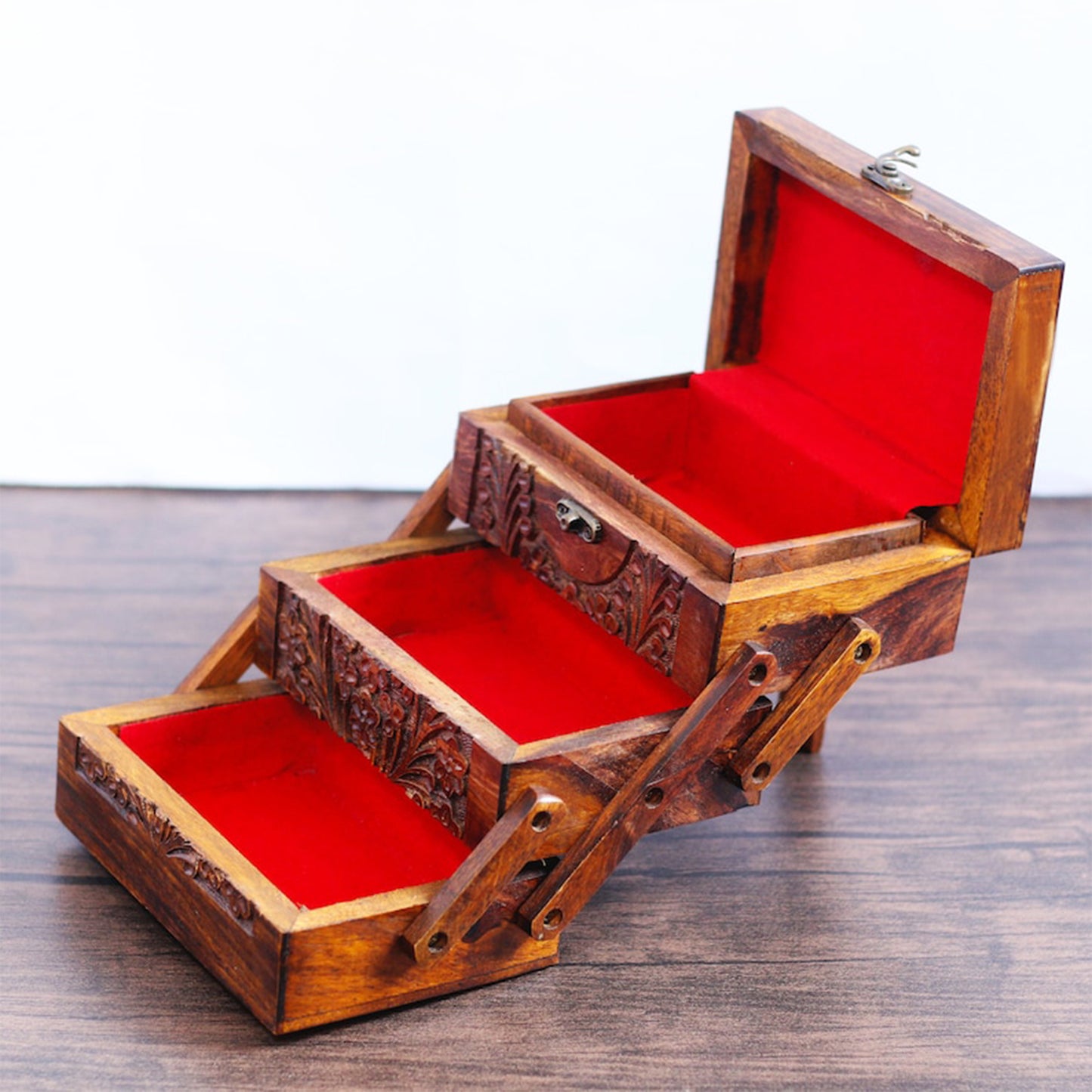 3 Step Kashmiri Carving Wooden Jewelry Box