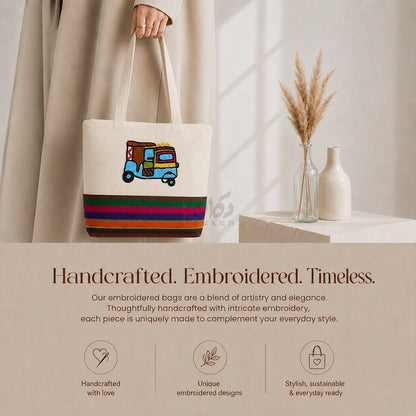 Handcrafted Embroidered Canvas Tote Bag | Handmade Eco-Friendly Women's Shoulder Bag
