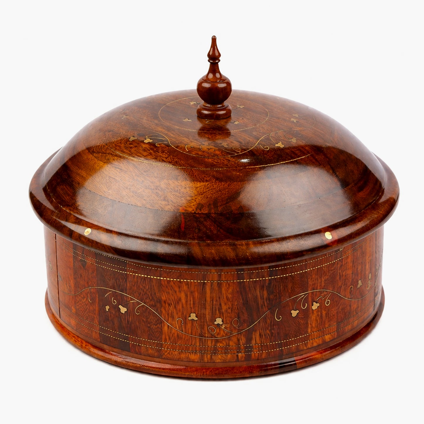 Handcrafted Brass Work Wooden Hotpot for Roti With Stainless Steel Bowl (12 Inches)