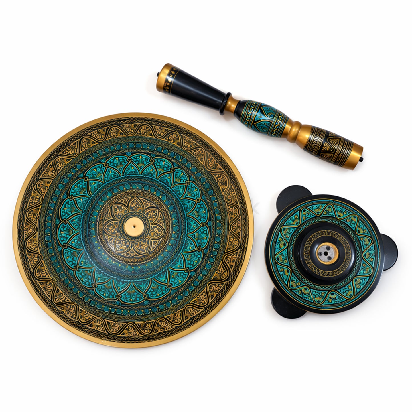 Hand-Painted NAQASHI Art Coffee Side Table for Home Decor (Golden Green)
