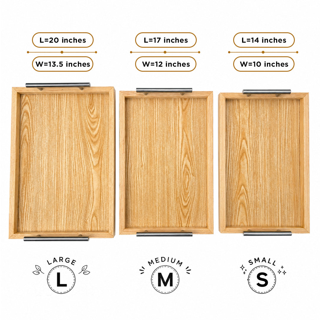 Kail Wood Set of 3 Serving Trays With Steel Handles
