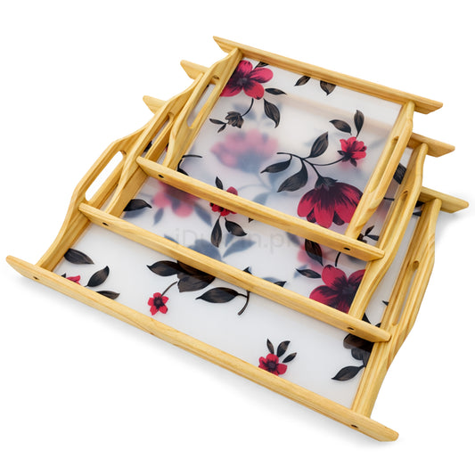 Kail Wood & Acrylic Floral Base Wooden Tray Set (Set of 3)