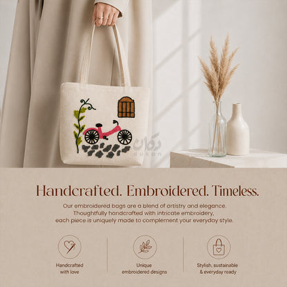 Handcrafted Embroidered Canvas Tote Bag | Handmade Eco-Friendly Women's Shoulder Bag