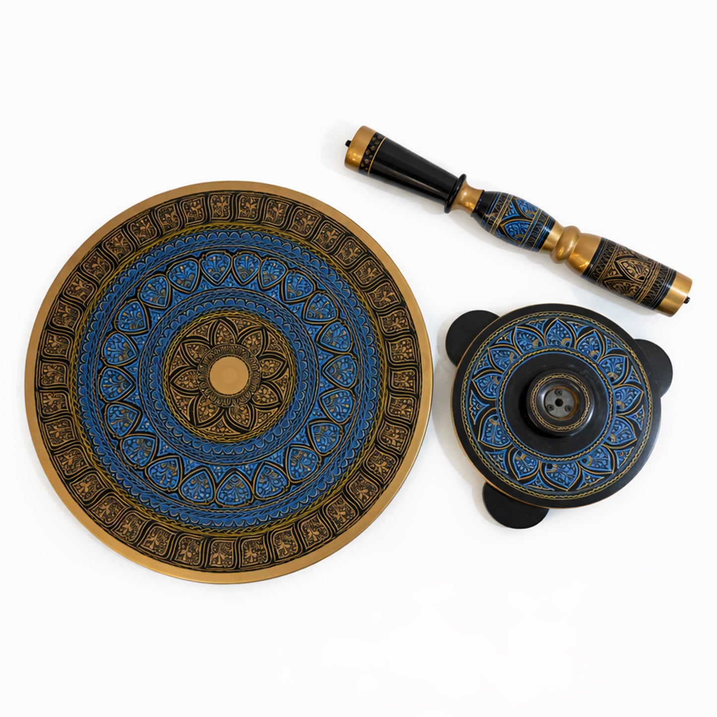 Hand-Painted NAQASHI Art Coffee Side Table for Home Decor (Golden Blue)