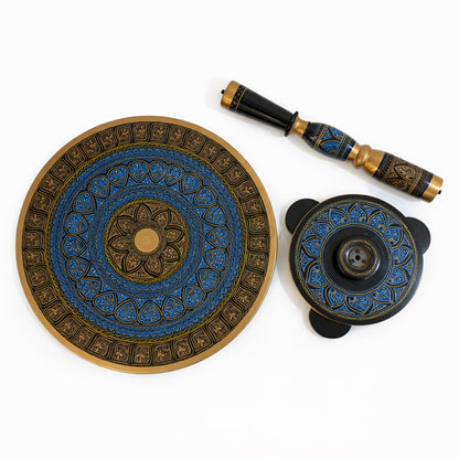 Hand-Painted NAQASHI Art Coffee Side Table for Home Decor (Golden Blue)