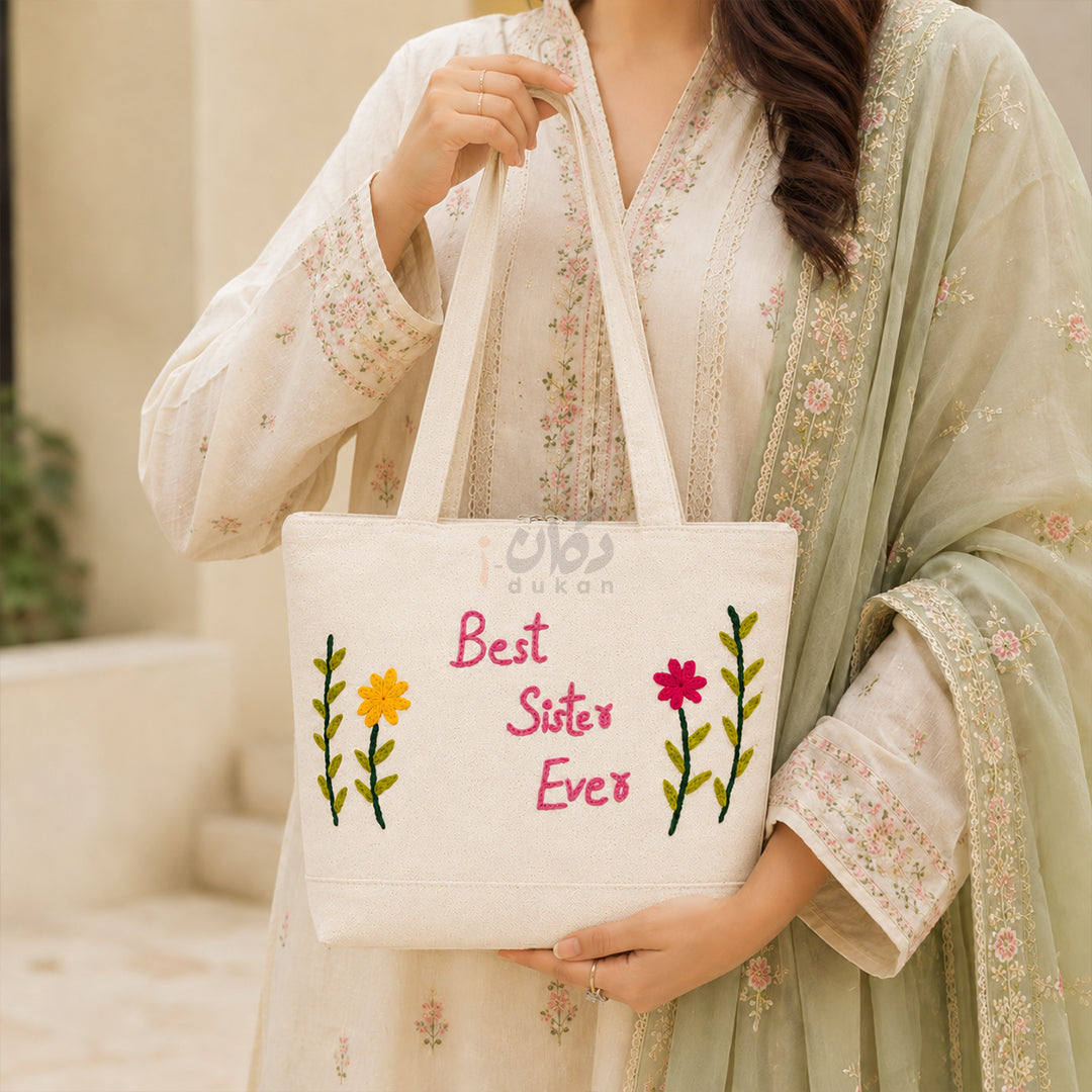 Handcrafted Embroidered Canvas Tote Bag | Handmade Eco-Friendly Women's Shoulder Bag