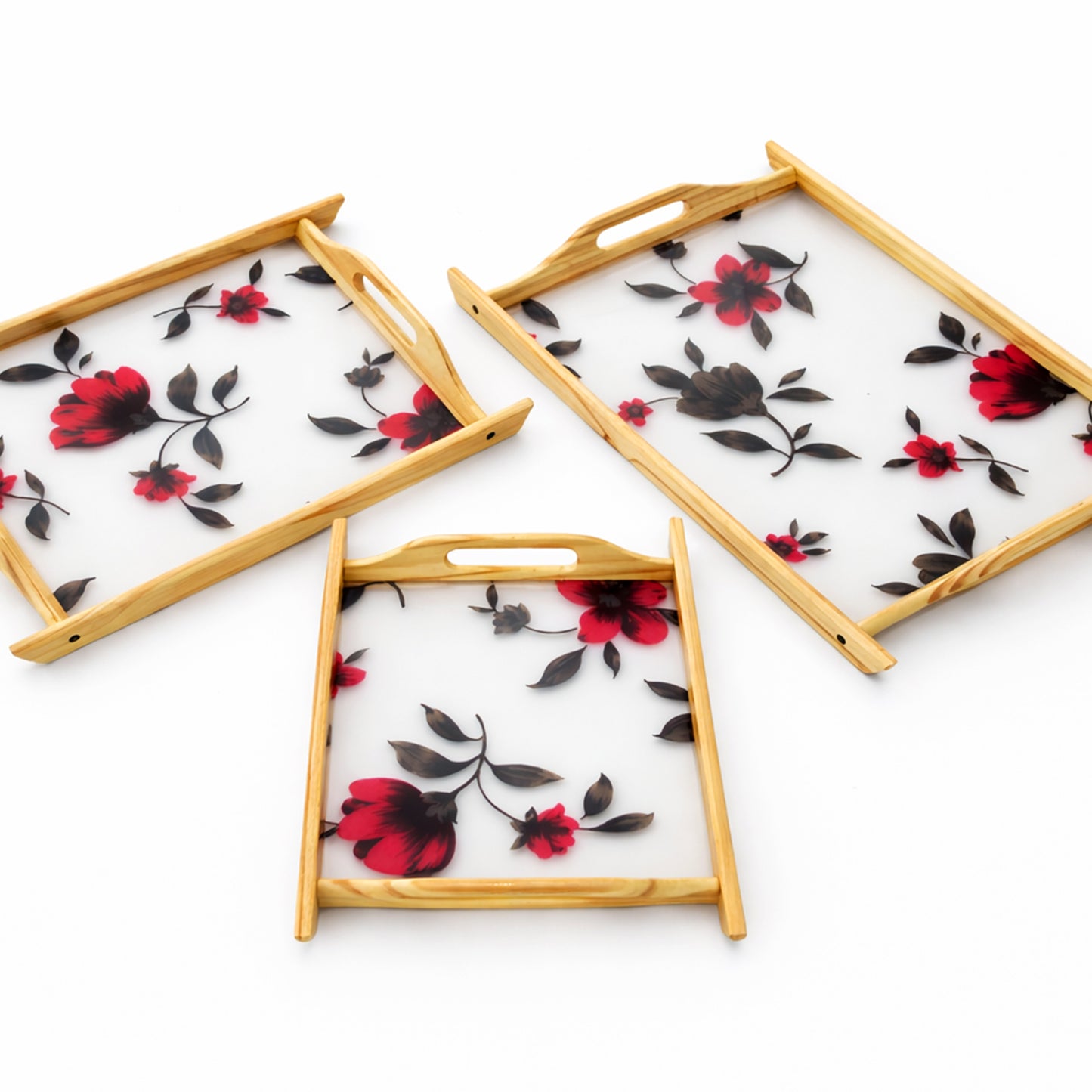 Kail Wood & Acrylic Floral Base Wooden Tray Set (Set of 3)