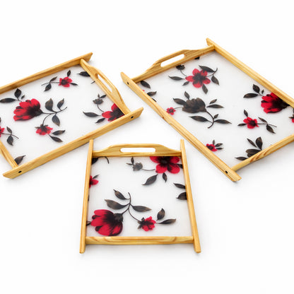 Kail Wood & Acrylic Floral Base Wooden Tray Set (Set of 3)
