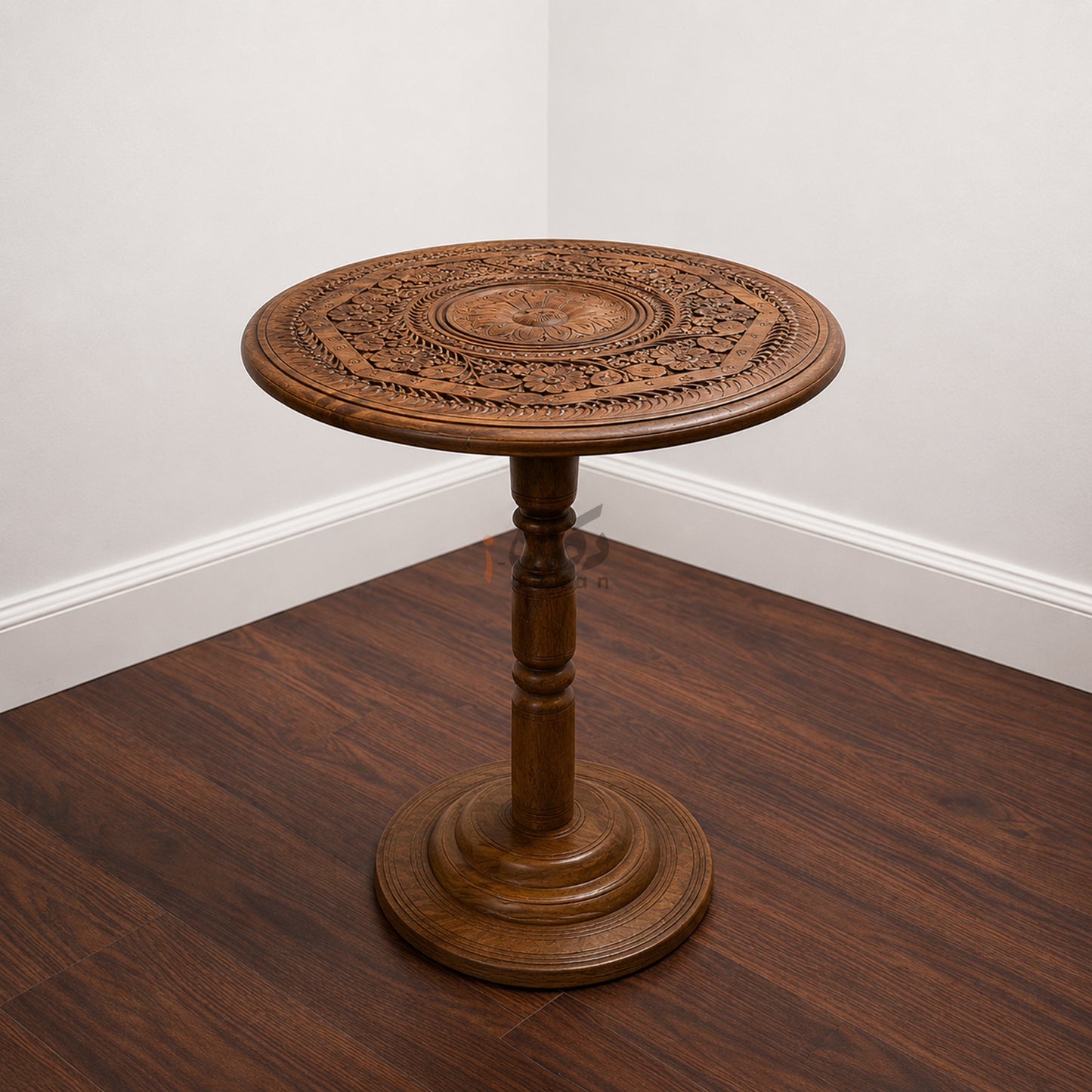 Hand Carving Pure Sheesham Wood Round Coffee Table