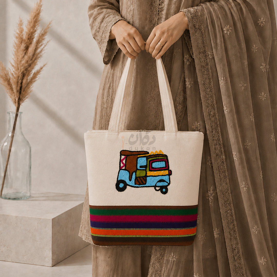 Handcrafted Embroidered Canvas Tote Bag | Handmade Eco-Friendly Women's Shoulder Bag